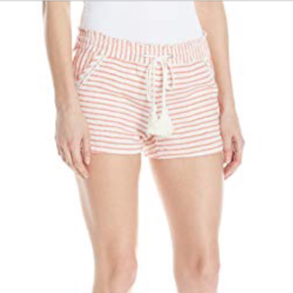 Jolt Linen Blend Tan & White Striped Shorts